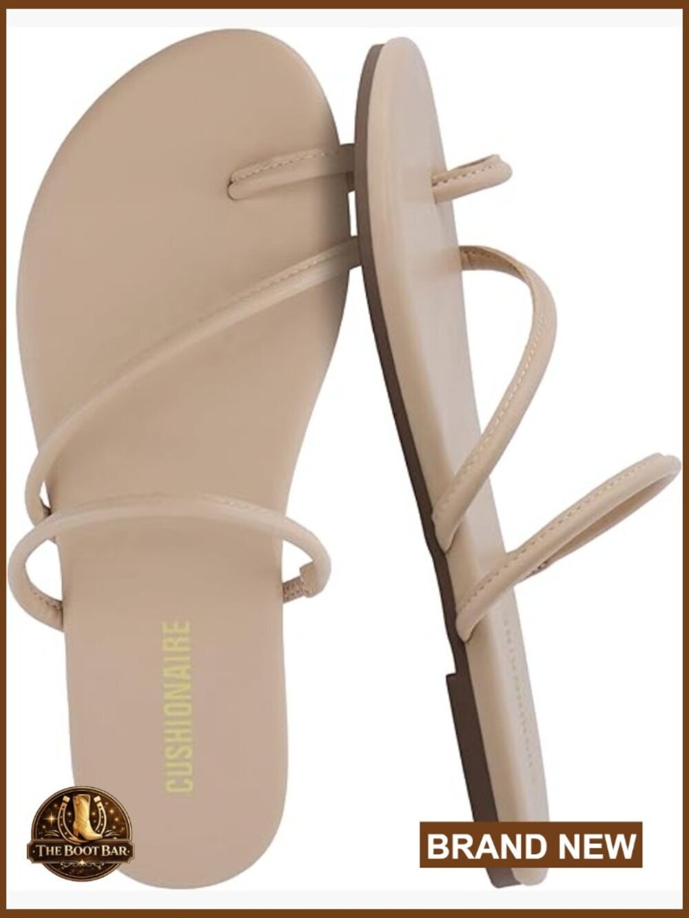 Strappy Flat Sandals with Toe Ring - Vegan Leather Memory Foam